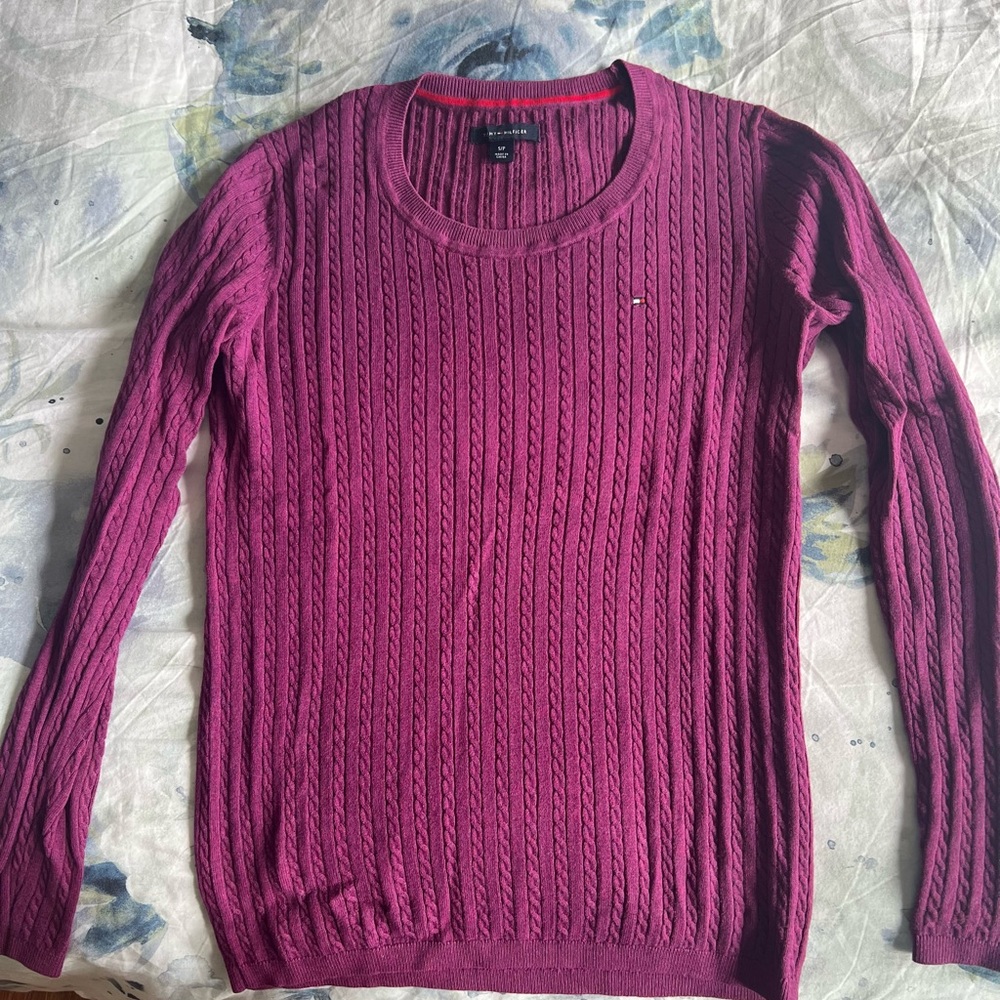 Tommy Hilfiger Magenta Cable Knit Sweater